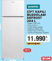 KUMTEL ÇİFT KAPILI BUZDOLABI DEFROST 204 L